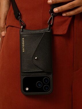 NWT Bandolier Hailey IPhone 13Pro Crossbody Black Leather Case with Card Pocket